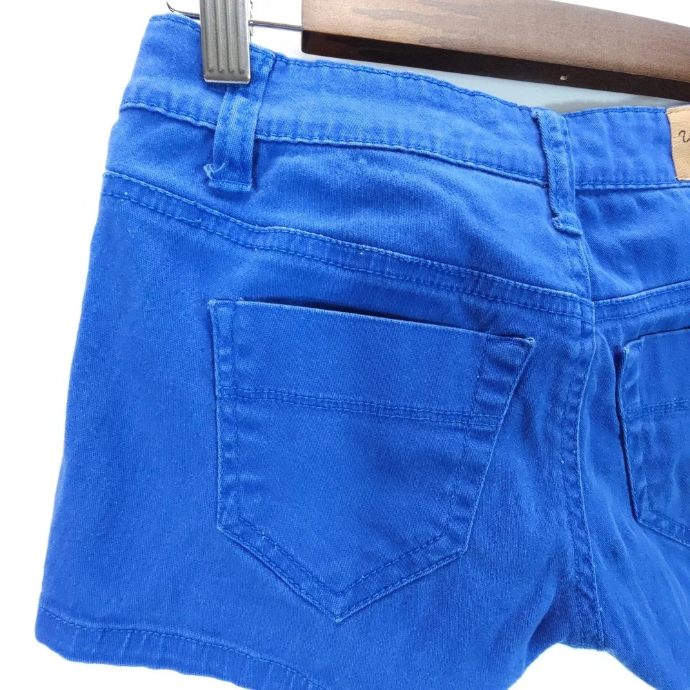 Y2K Wishful Park Shorts Womens 1 Blue Low Rise Whiskered Denim Hot Pants - Picture 7 of 8